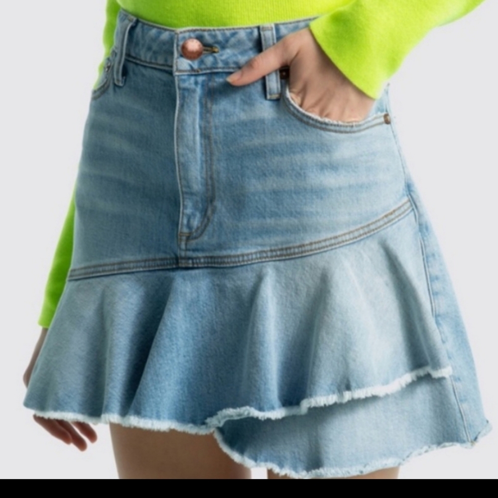 Alice + Olivia jean denim flounce skirt sz 27